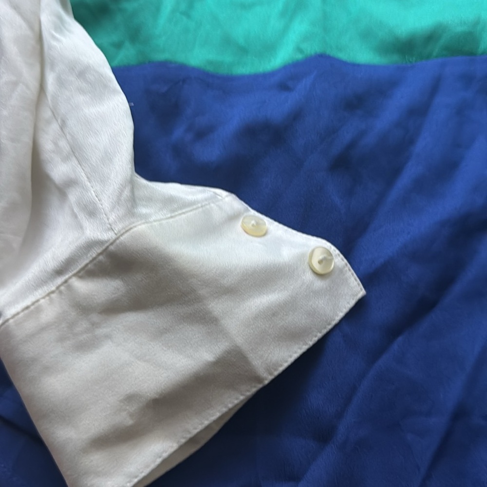 ✨Ann Taylor Color Block Green Blue White Button Down - Picture 6 of 8